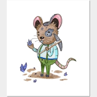 Little Mouse Crystal Miner in Watercolor Posters and Art